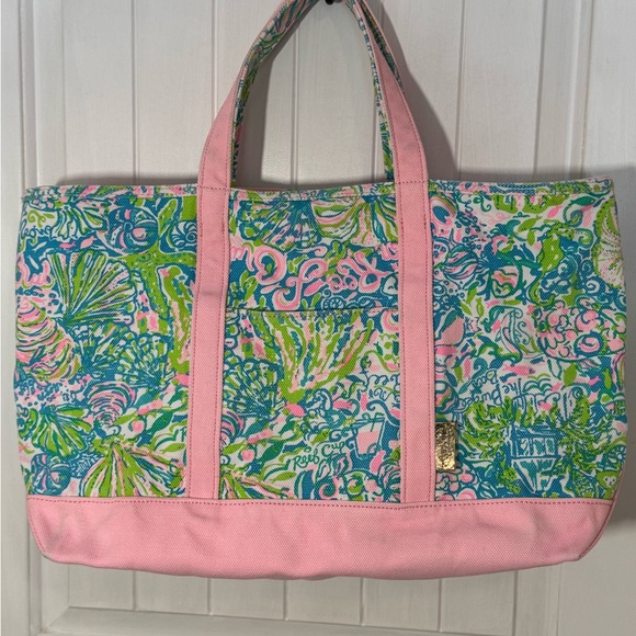 Lilly Pulitzer Vibrant Pink and Blue Heavy Duty Zip Canvas Tote